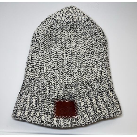 Love Your Melon Winter Beanie Chunky Knit Hat Unisex Oversize White Navy Speckle - Picture 1 of 5